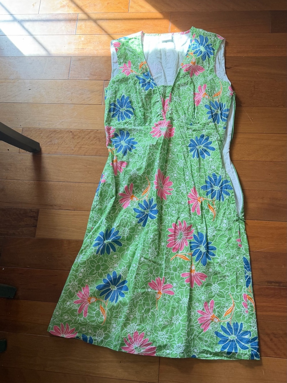 Garnet Hill green and pink Floral sheath dress, sleeveless design